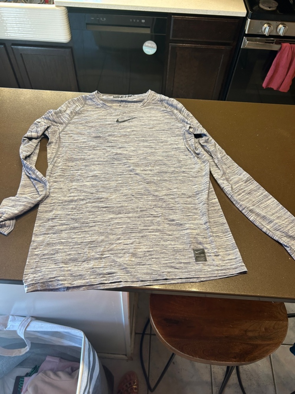 Nike Gray and Blue Heathered Long Sleeve Performance Top